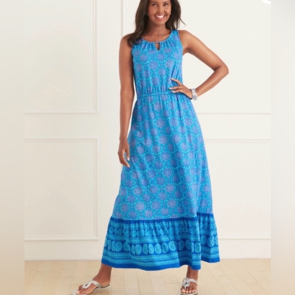 Talbots Vibrant Blue Patterned Maxi Dress